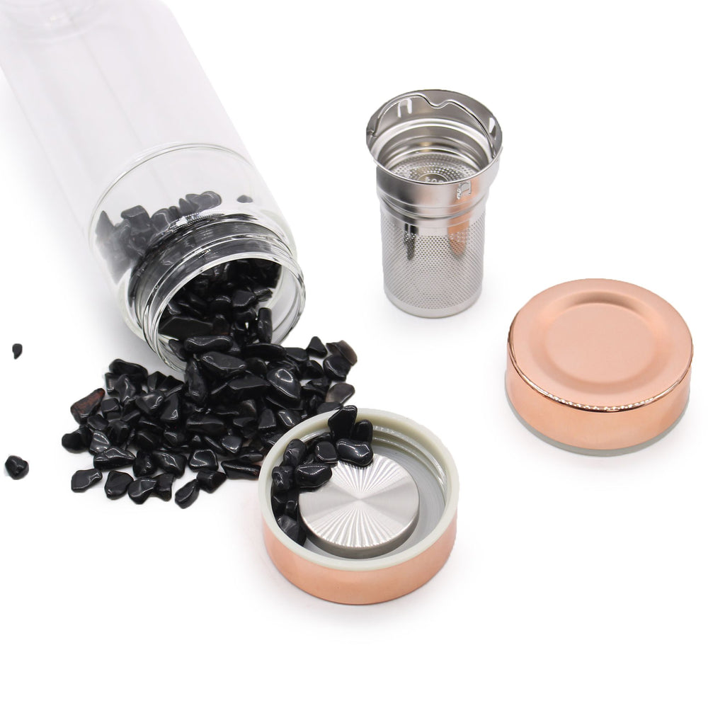 Botella de cristal para te  - oro rosa - Jasper rojo