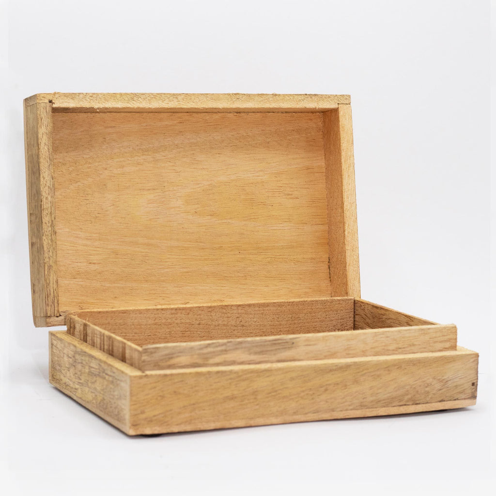 Caja de madera de mango Buda blanco grande para joyas y cristales