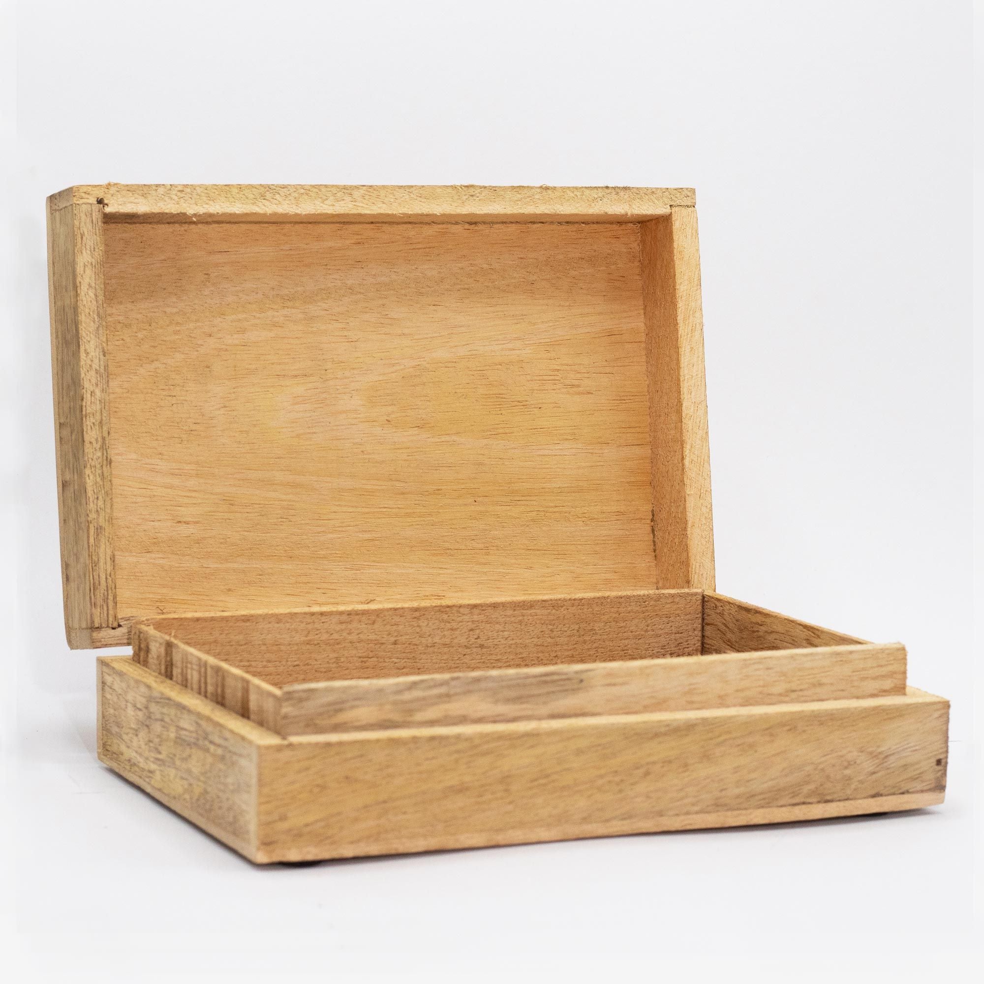Caja de madera de mango Buda blanco grande para joyas y cristales