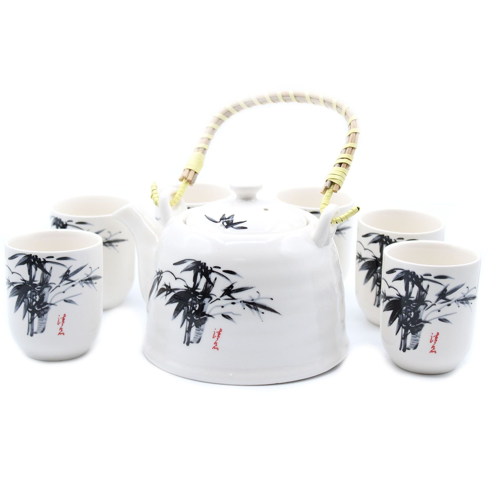 Set de tetera oriental de cerámica Piedra Azul con 6 tazas