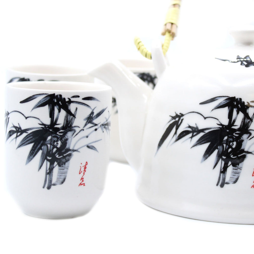 Set de tetera oriental de cerámica Piedra Azul con 6 tazas