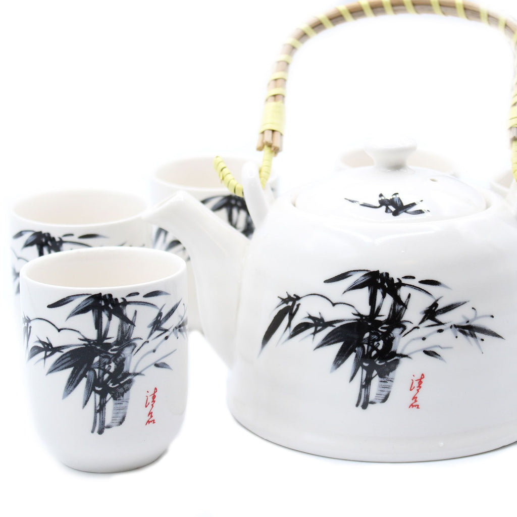 Set de tetera oriental de cerámica Piedra Azul con 6 tazas