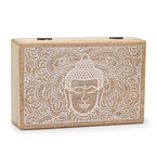 Caja de madera de mango Buda blanco grande para joyas y cristales