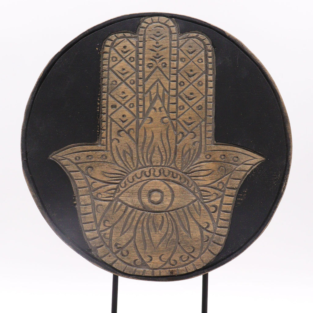 Set Feng Shui Buda y Hamsa gris de madera sostenible