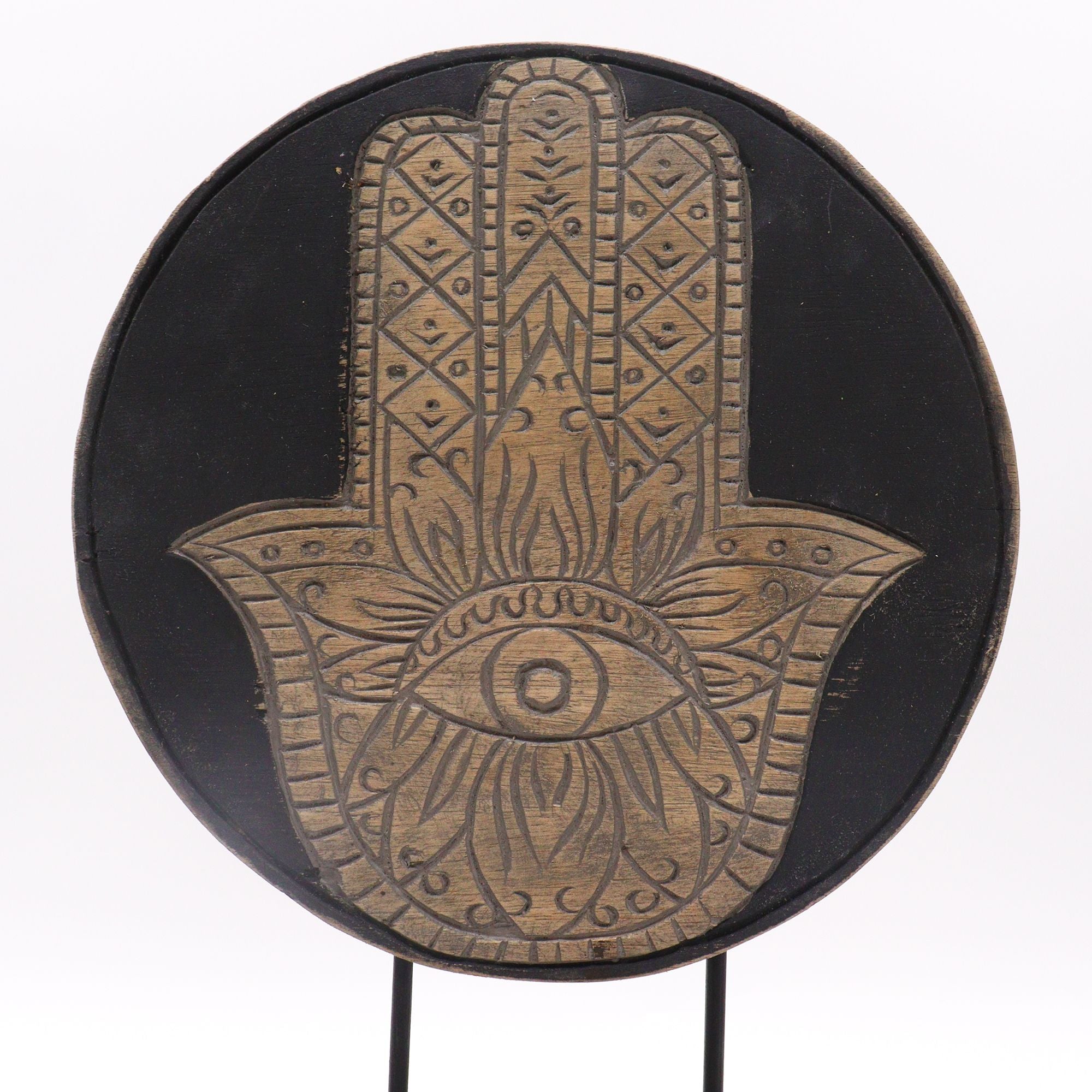 Set Feng Shui Buda y Hamsa gris de madera sostenible