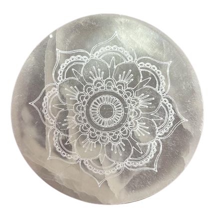 Placa de selenita mandala 8 cm para cargar cristales