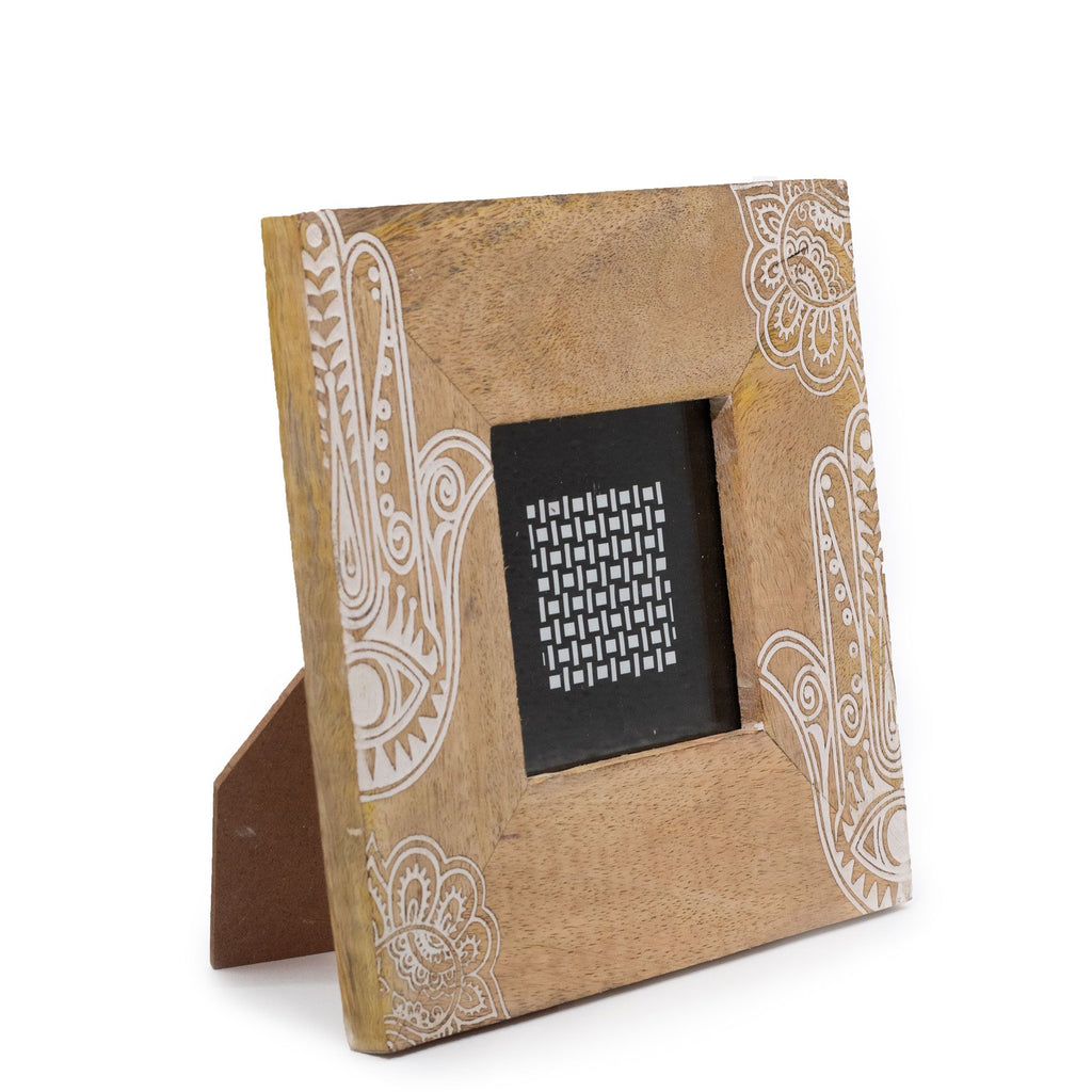 Marco pequeño Hamsa blanco de madera de mango 10x10 cm decoración protectora y zen