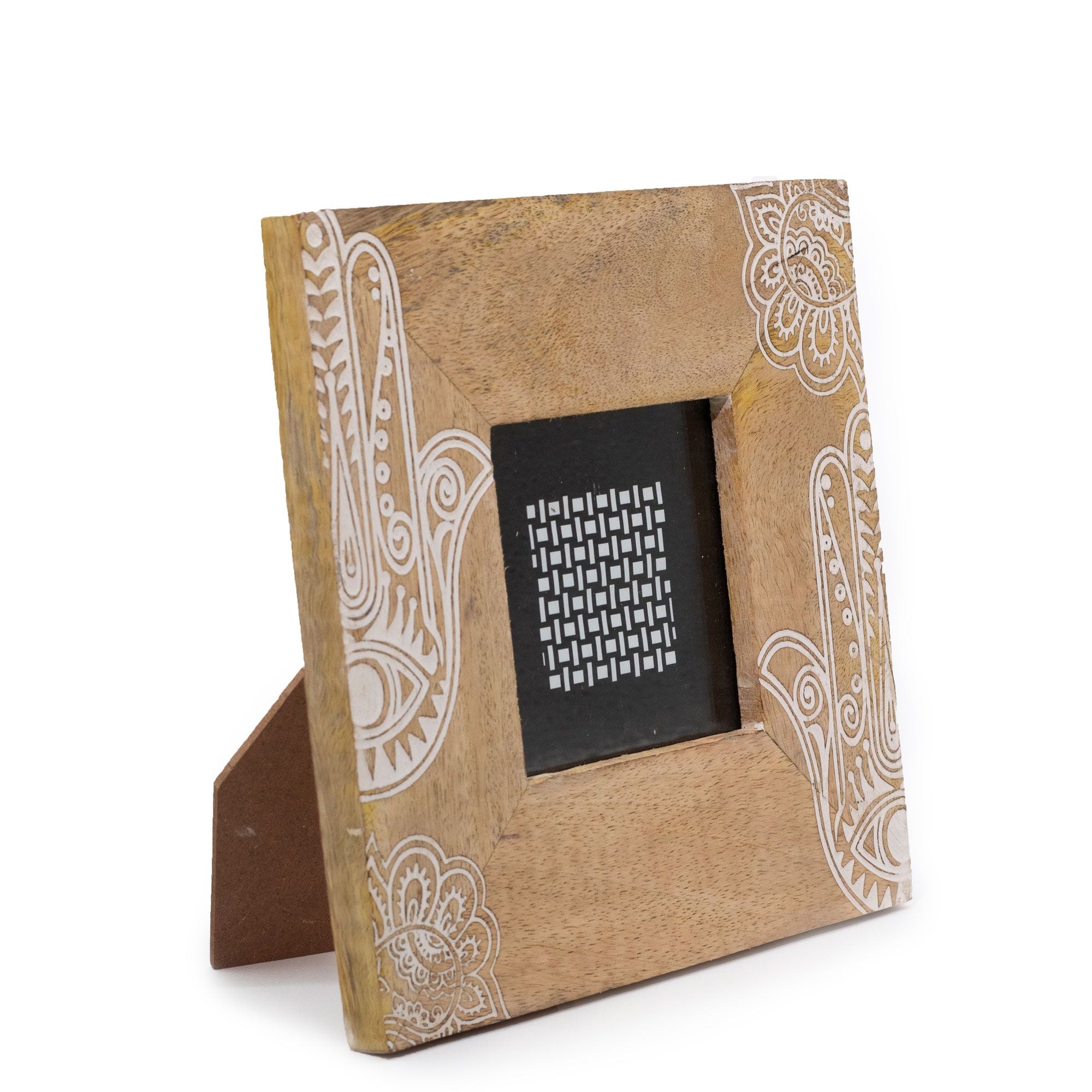 Marco pequeño Hamsa blanco de madera de mango 10x10 cm decoración protectora y zen