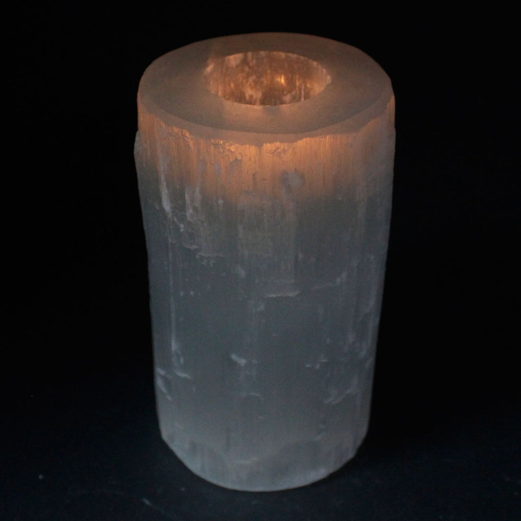 Portavelas Candelabro de Selenita Cilíndrico 15 cm Luz Purificadora
