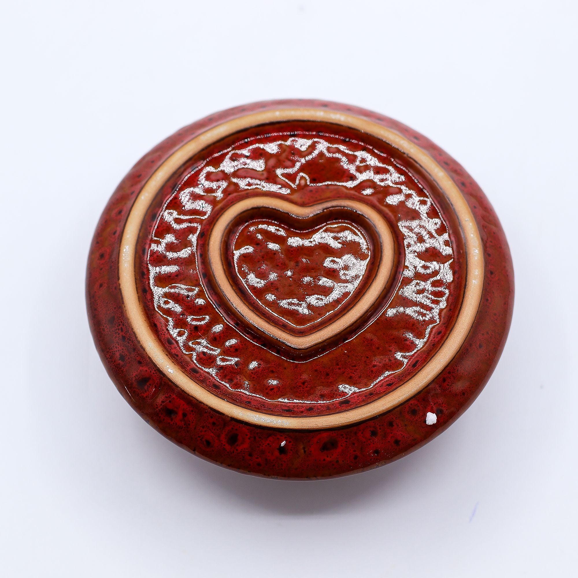 Soporte cerámico para Palo Santo e incienso Mandala rojo en forma de corazón