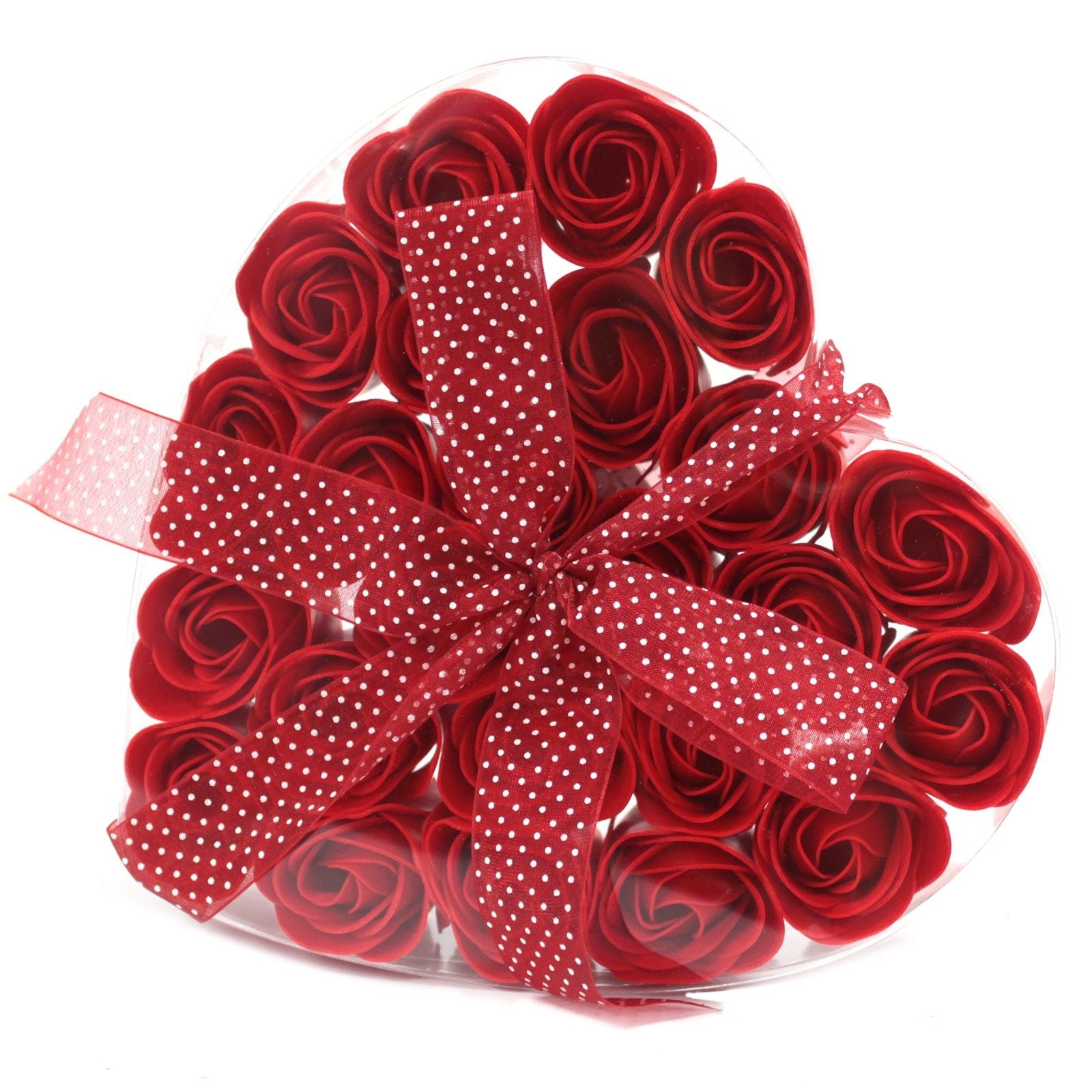 Set de 24 rosas de jabón rojas en caja corazón para baño romántico y regalo especial