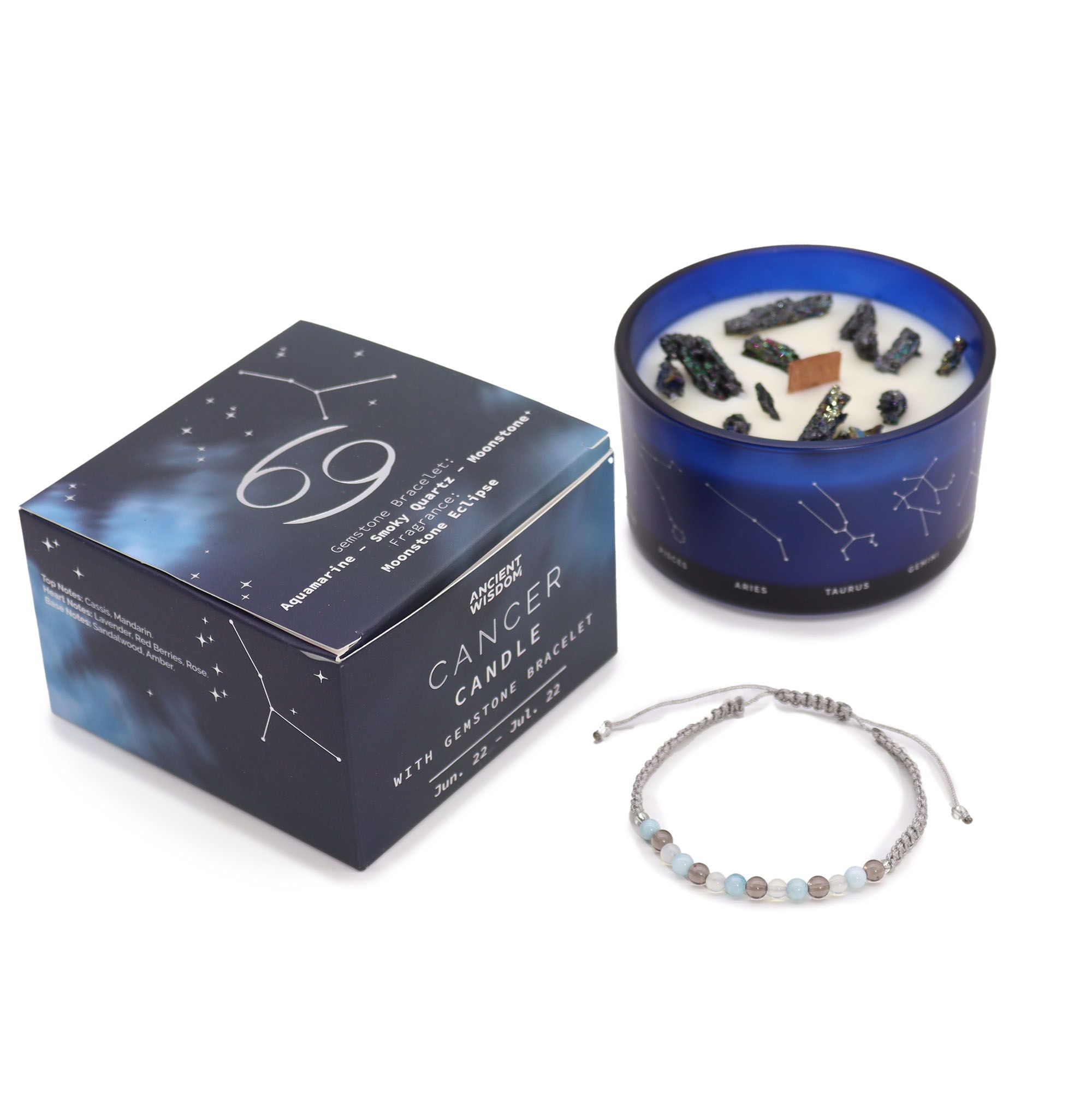 Vela de cristal del zodiaco Cáncer de soja con pulsera de piedras preciosas