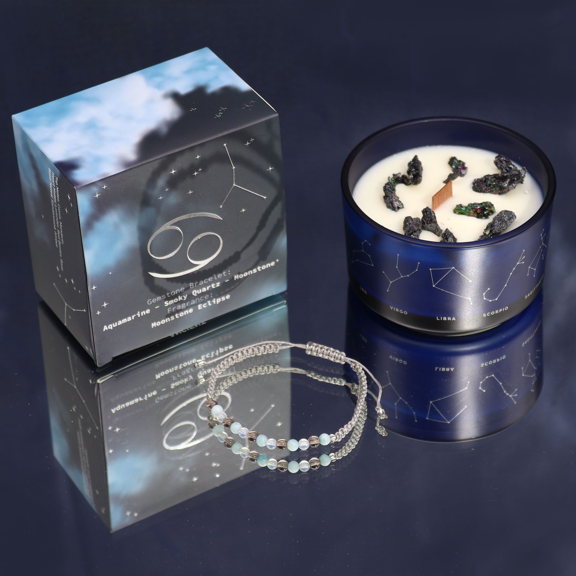 Vela de cristal del zodiaco Cáncer de soja con pulsera de piedras preciosas