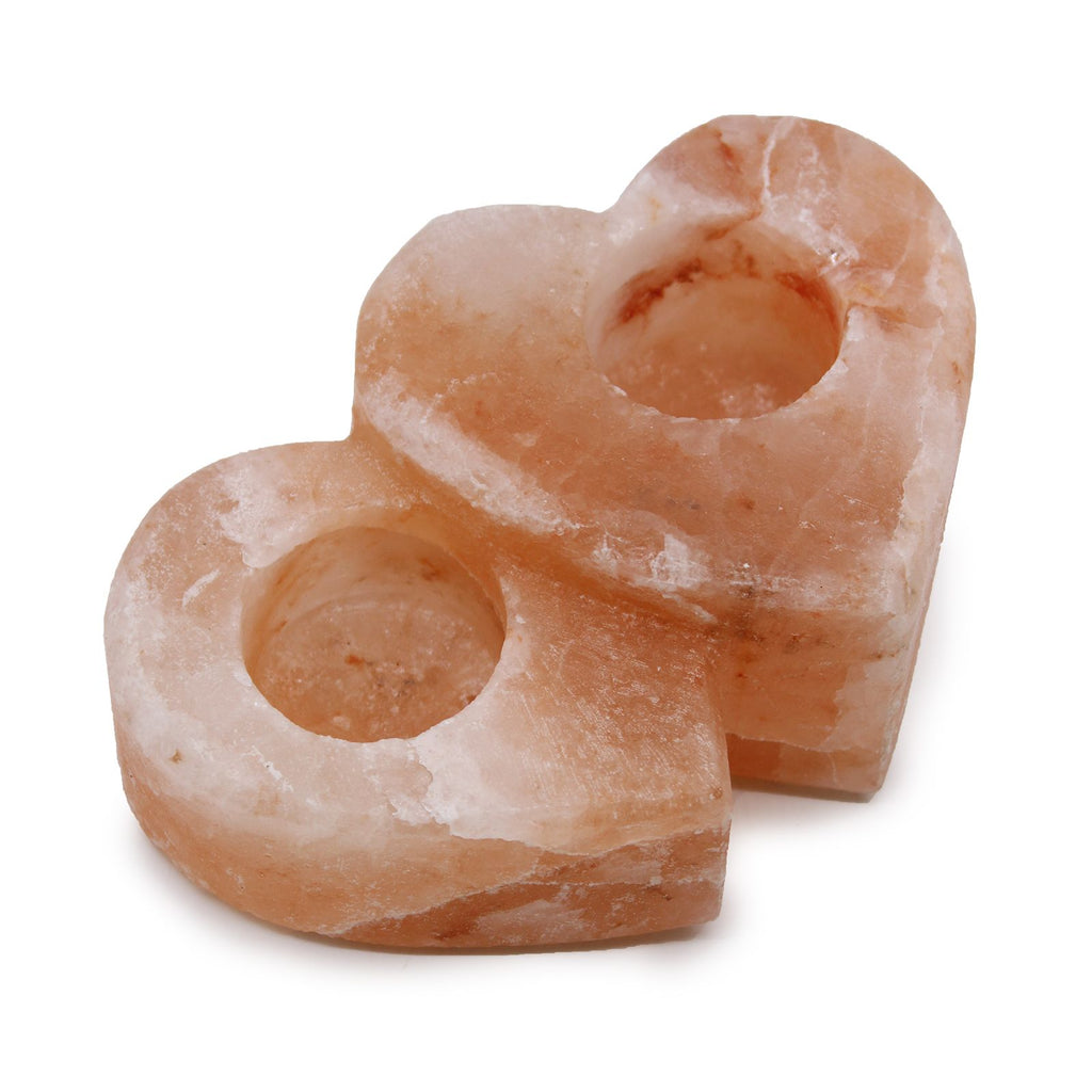 Portavelas de sal rosa doble corazón 1 kg para regalo y rincón de calma