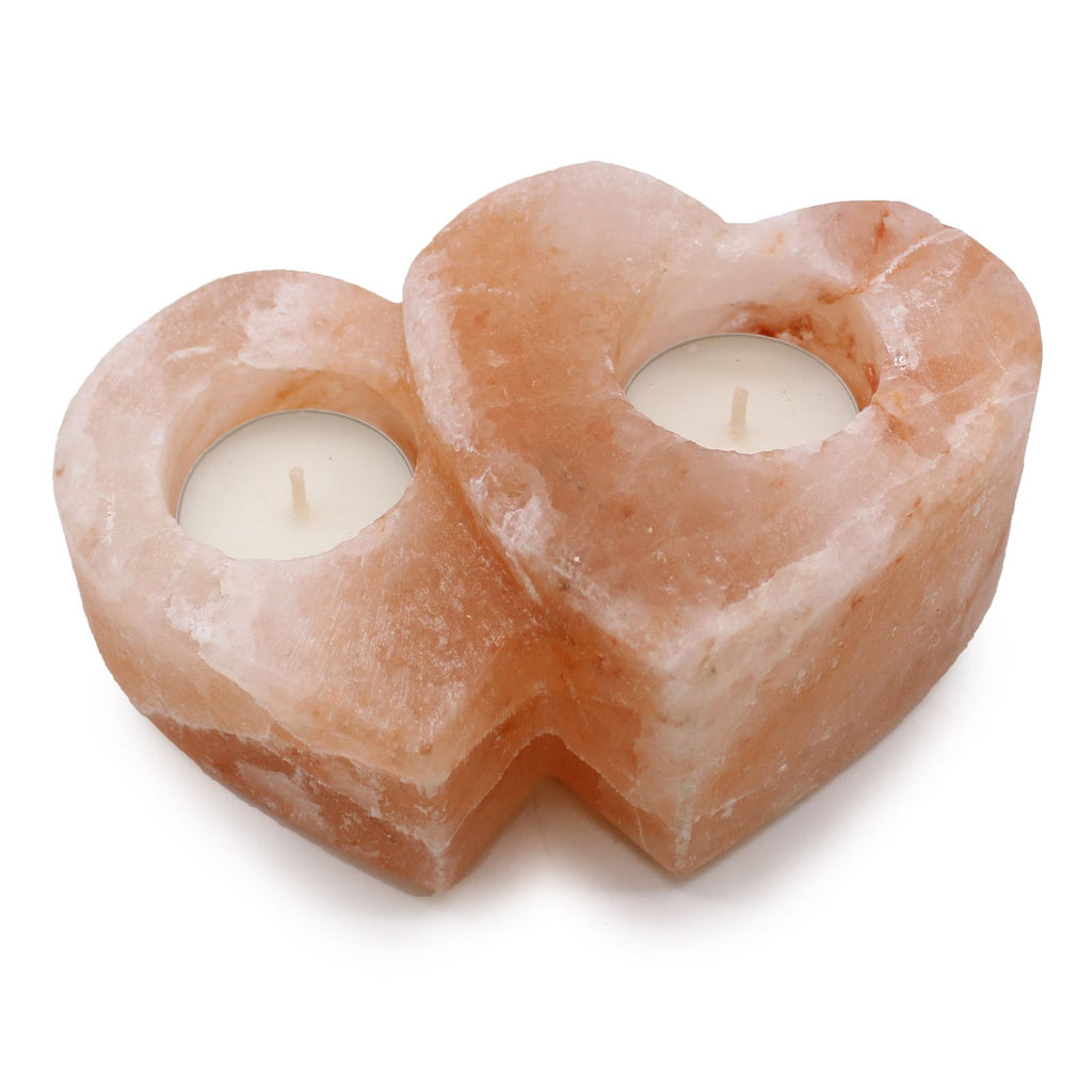 Portavelas de sal rosa doble corazón 1 kg para regalo y rincón de calma