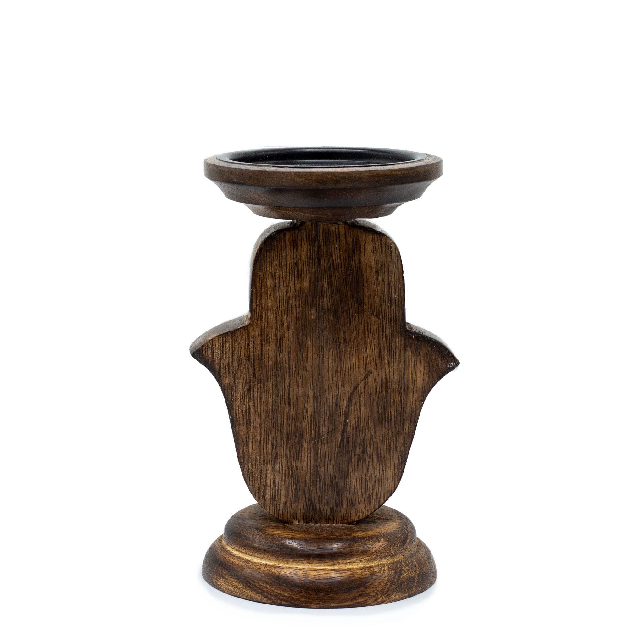 Candelabro Hamsa de madera de mango 18 cm para velas y altares de protección