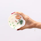 Vela de cristal chakra del corazón Anahata con cuarzo rosa y jade en cera de soja