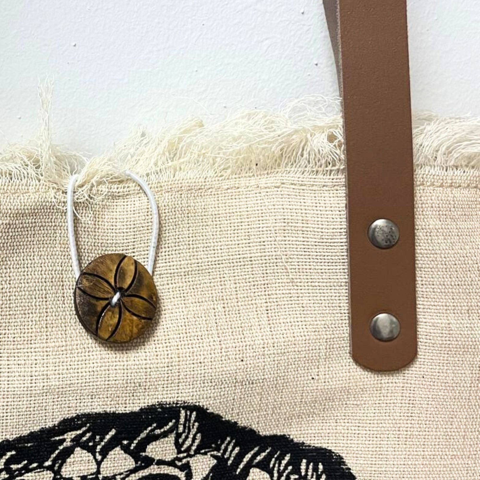 Bolso Natural de Yute con Asas de Piel y Flor de la Vida | Artesanal