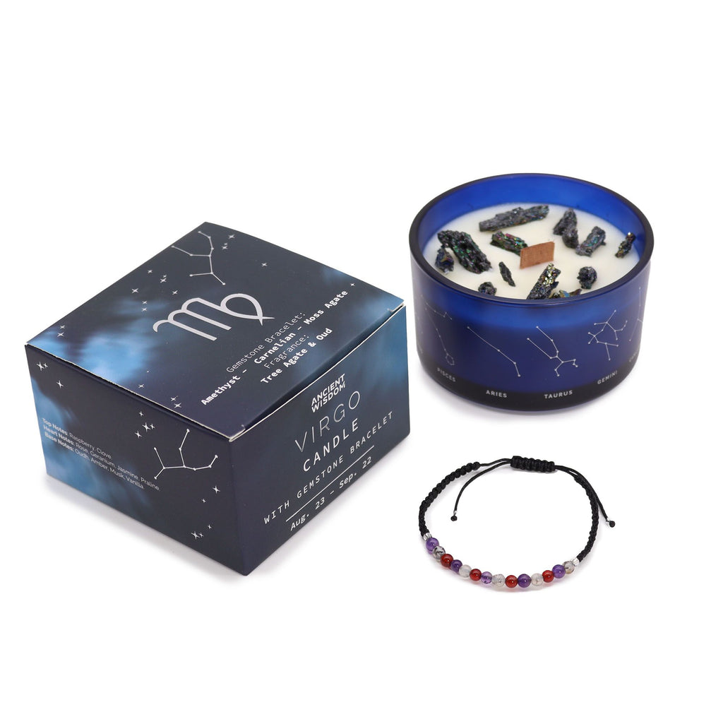 Vela de cristal del zodiaco Virgo de soja con pulsera de piedras preciosas